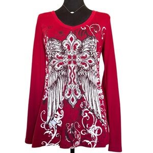 Ransom Woman’s Large Red Cross With Angel Wings Long Sleeve Top